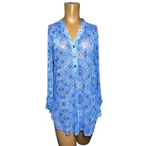 Perseption Blue Patterned Women's Top sheer size L